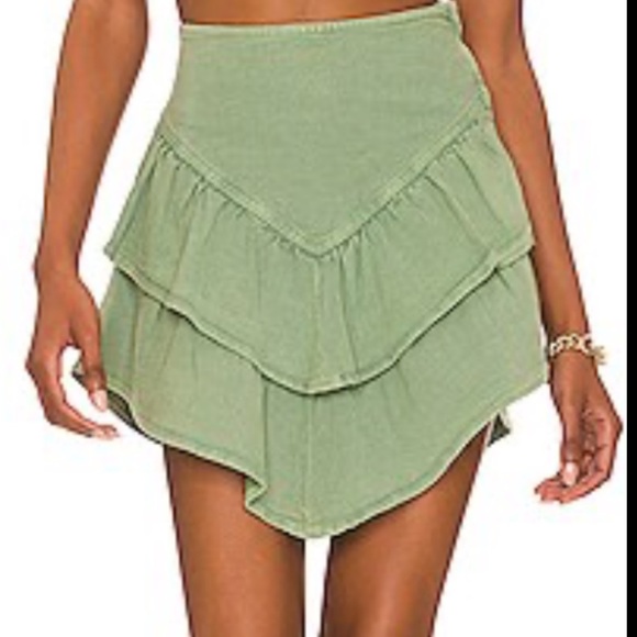 Mother The Ruffle Mini Skirt -Aloha. Green Denim. Size 29. NEW with tags - Picture 1 of 5